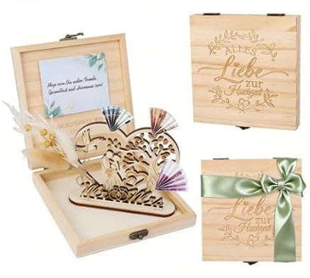 WEDNOK Hochzeit Geldgeschenk Holz Hochzeitsgeschenke Für Brautpaar Mit Geldbaum, Holzkiste, Trockenblumen & Grußkarte - Hochzeitsgeschenk Ideen Geschenkverpackung Geschenkbox Für Geld Wedding