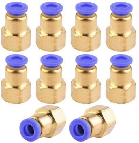 ANGEEK 10 Stück 6 mm x 1/4 PT-Innengewinde Messing-Durchgangsverschraubungen, Schnellkupplungen zum Anschluss von Druckluftschläuchen, Zubehör für Luftkompressoren