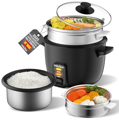 1 l riskokare med ångkokare och non-stick innergryta gör soppor, grytor, flingor och håller värmen, inklusive ångtillbehör, sked mätkopp (svart A)