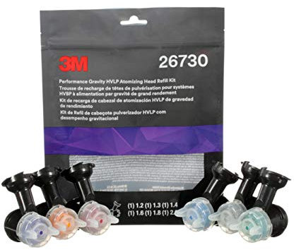 3M Performance Gravity HVLP Atomizing Head Variety Kit, 26730, Sizes 1.2, 1.3, 1.4, 1.6, 1.8, 2.0, for use Performance Spray Gun PPS 2.0 Paint Cups, Pack of 6, Black