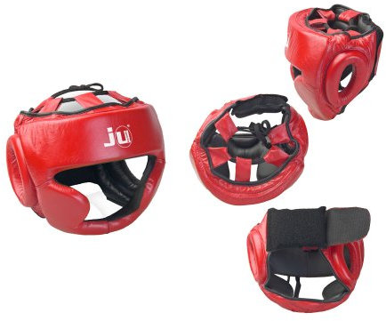 Ju-Sports Kopfschutz Chin - rot, Leder I Kinn-, Ohren- & Jochbeinschutz optimal Für Boxen, Kickboxen, Thai Boxen und andere Kampfsportarten I Größe M