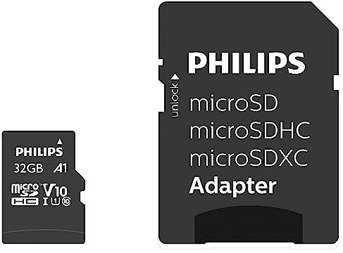 Philips Ultra Speed Micro SDHC Card 32 GB + SD Adapter UHS-I U1, Lesegeschwindigkeit bis zu 80 MB/s, A1 Fast App Performance, V10, Speicherkarte für Smartphones, Tablet, PC, Card Reader, Full HD Video
