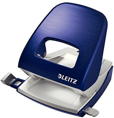 Leitz Büro Locher aus Metall, Für 30 Blatt, Anschlagschiene mit Formatangaben, Ergonomisches Design, Titan blau, Style Serie, 50060069