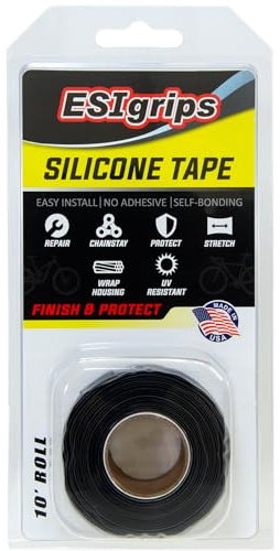 ESI Grips Silicone Tape 10' Roll – Self-Bonding Silicone Wrap for Bike Handlebars, Frame Protection, Bicycle Handlebar Grip, and Customization – Made in USA - Black