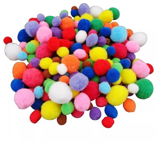 50 Craft Poms Multi Coloured Fluffy Balls Various Sizes Children Arts & Crafts - Colour: Assorted