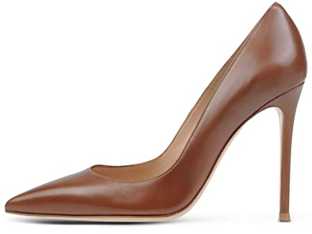 EDEFS Décolleté Donna in Pelle con Tacco a Spillo 10 cm Scarpe Eleganti a Punta Affusolata per Ufficio e Occasioni Formali Marrone EU35