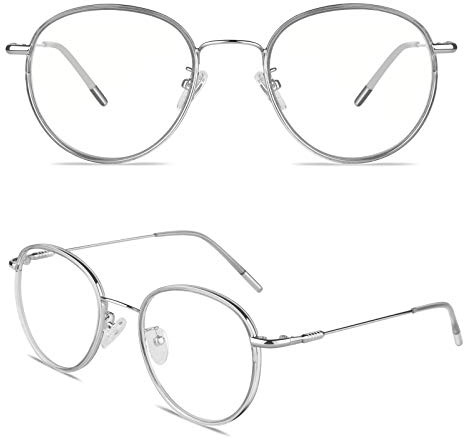 GQUEEN Gafas Luz Azul Redondo Ultraligera Filtro Antifatiga Anti-luz Azul Metálico Transparente Gafas Montura de Gafas para Hombre y Mujer GQ043
