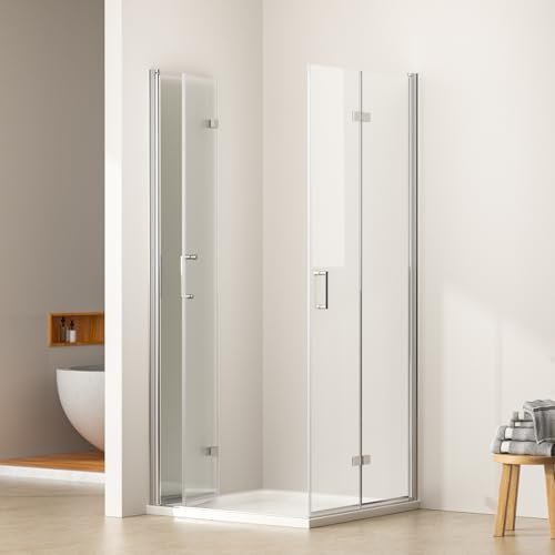 EMKE Duschkabine 90x90 Eckeinstieg Duschabtrennung Duschwand Eckdusche Duschtür Falttür Dusche Komplett mit NANO 6mm Sicherheitsglas Duschtür 195cm Höhe ohne Duschwanne