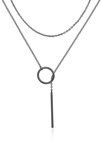 ChainsHouse Damen Y-Kette mit Anhänger Herz/Säule/Schloss/Stern Choker | Lange Lariat Halskette Edelstahl Frauen, Einstellbar Lariatkette Collier Accessoire, Modeschmuck für V-Kleider Pullover