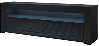 MB Muebles Bonitos | Mueble TV con LED | Mueble TV para Salón Comedor Moderno | Ancho 140 x Alto 50,5 x Profundo 35cm | Aparador TV | Color Negro | Acabado Brillo | 2 Puertas | Modelo Aker
