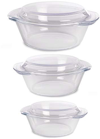 M&W Glass Cooking Dishes Set of 3 | Microwave, Oven & Freezer Safe | Casserole Dish Set with Carry Handles | Heat Resistant & Dishwasher Safe