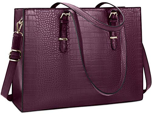 Lubardy Handtasche Damen Shopper Damen Groß Laptop Tasche 15.6 Zoll Elegant PU Leder Umhängetasche Arbeitstasche für Business Büro Schule Einkauf Arbeit Dunkelviolett