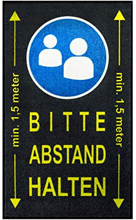 Oleanderhof Dirt Trapper Mat 90 x 150 cm Black – Lettering Bitte Abstand halten – Door Mat Inside for Entrance Area of Buildings – Practical Doormat as Coronavirus Protection