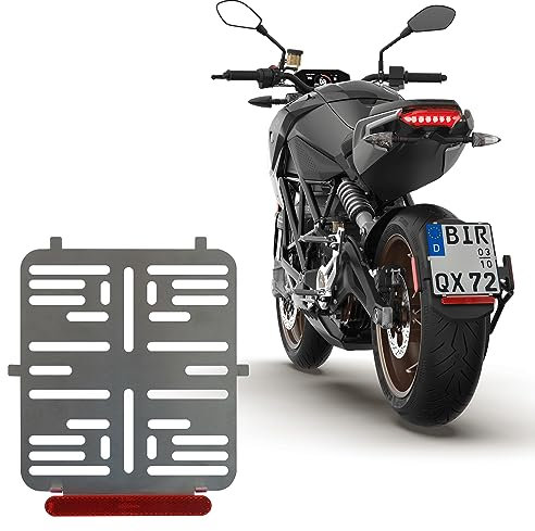 1x Kennzeichenhalter 180 X 200 mm Rahmenlos 100% Edelstahl (Rostfrei) 0,8 mm dick - Mit Rückstrahler Reflektor ROT - Für Motorrad - Roller