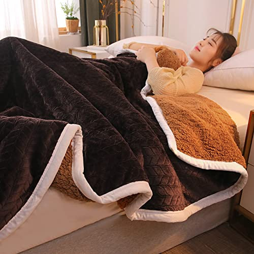 YFXRLC 3-lagige Gesteppt Plush Plüschüberwurf Chic Weizenähren Muster Flanell-Kaschmir-Decken Alle Jahreszeiten Mehrzweck-Warmhalte-Tagesdecke/Bettlaken, Maschinenwaschbar,Brown1-Double：200x230cm