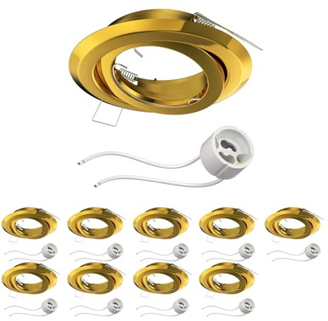 ledscom.de 10x Deckeneinbaurahmen FABI, rund, schwenkbar, gold glänzend (GU10/MR16/GU5,3/50mm) inkl. Fassung