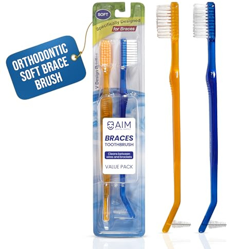 AIM Braces Cepillo de dientes Cabeza Suave V Diseño recortado Paquete de 2 | Limpieza rápida de ortodoncia | Tirantes de limpieza profunda en casa por AIM Dental Supply
