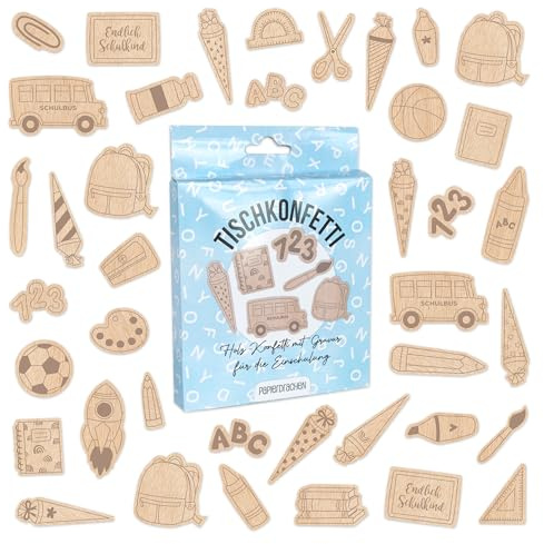 Papierdrachen 40 Konfetti aus Holz für die Tischdekoration zur Einschulungsfeier - tolle Dekoration für die Einschulungsfeier - Holz mit Gravur - Set 3