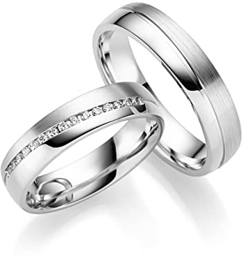JC Trauringe | Paarpreis | Eheringe 925 Sterling Silber Rhodiniert | 15 Zirkonia Steine Nickelfrei Made in Germany Partnerringe Freundschaftsringe Gratis Gravur + Etui | ICT234