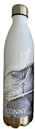 Manufaktur Liebevoll Personalisierte Trinkflasche - Edelstahl in Weiß mit Marmor Optik - bedruckte Thermosflasche mit Namen - für Sport, Arbeit u. Freizeit | 500ml u. 750ml (Anthracite Marble, 750ml)