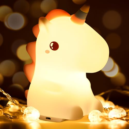 kidoo - Lámpara de Mesita de Noche, Luz Nocturna Infantil, LED de 8 Colores para Bebé, Control Remoto, Eficiencia Energética y Brillo Ajustable, Carga USB, Iluminación Infantil Nocturna (Unicorn)