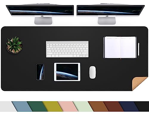 Large Desk Mat 47.2 x 17 Leather Desk Pad Protector with Natural Cork & PU Leather, Non-Slip Office Desk Mat, Large Mouse Pad, Waterproof Desk Blotter pad for Office&Home(Black)