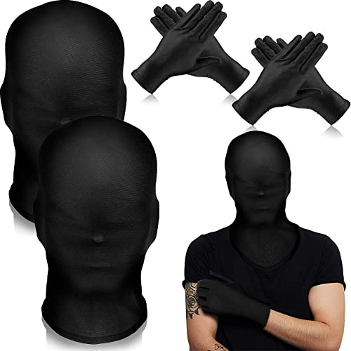 Charfia Schwarze Maske Halloween, Halloween Masken Vollgesichtsmaske Kostüm Unisex Gesichtslose Maske mit Schwarzen Handschuhen, Spandex Halloween Maske Cosplay