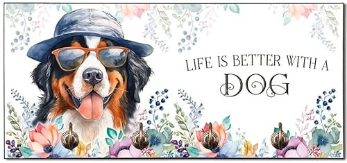 Cadouri Design-Hundegarderobe mit Berner Sennenhund - Leinenhalterung für Halsband, Leine & Geschirr - originelles Geschenk für Hundebesitzer - handgefertigt