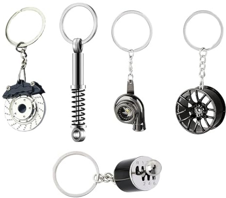 LightBeacon 5 Metall Auto Motorrad Schlüsselanhänger - Turbolader & Schalthebel Schlüsselanhänger für Jungs - Kreatives Auto-Styling Geburtstagsgeschenk