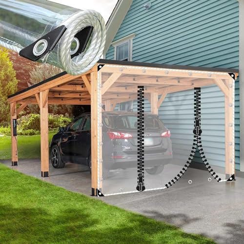 Outdoor Durchsichtige Plane Vorhänge,Wasserdichte Transparente Plane Seitenteil Mit Reißverschluss Tür,Regen Vorhänge,0,3mm Pvc Abdeckplanen Für Terrasse Pergola Pavillon,L×H-7.5×3m(24.6*9.8ft)