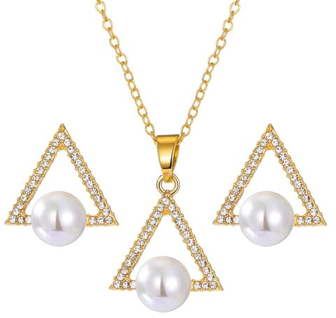 FDEETY Blumen Perlen Schmuckset - Elegantes Halskette Ohrringe Set mit Kristall Anhänger, Hochwertiger Damen Schmuck für Hochzeit Geschenk Valentinstag Party Abend