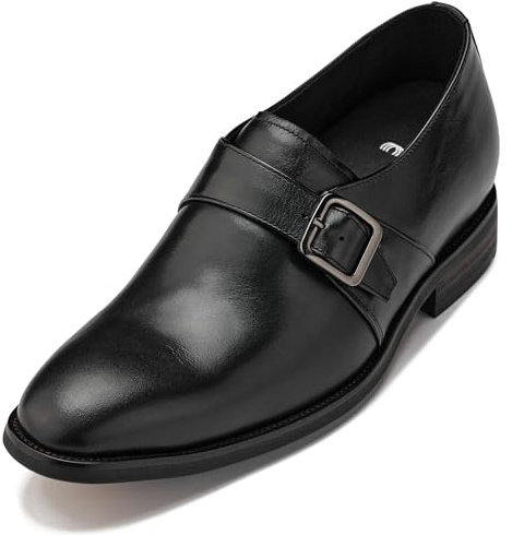 CALTO Men's Invisible Height Increasing Elevator Shoes - Black Leather Slip-on Monk-Strap Dress Loafers - 2.8 Inches Taller - Y7254 - Size 6.5 D(M) US