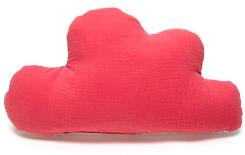 Blausberg Coussin nuage personnalisé, cadeau pour bébé, avec nom et date de naissance pour la naissance, le baptême – Mousseline corail rouge – Matériaux certifiés Oeko-Tex Standard 100