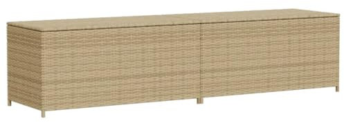 vidaXL Caja de Almacenaje de Jardín, Cofre de Almacenaje, Asiento Banco Exterior, Baúl para Juguetes Patio, Ratán Sintético Beige Mezcla
