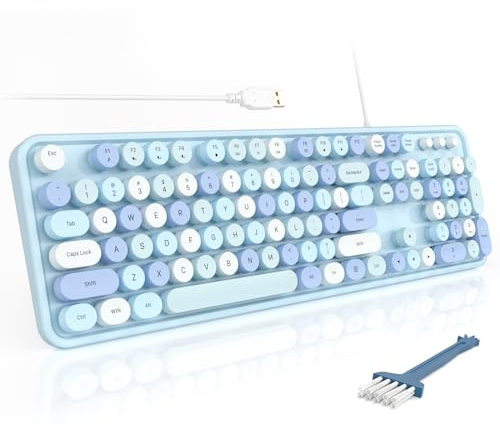 MOFII Computer Keyboards Wired, Plug Play USB Full Size Typewriter Keyboard, Cute Colorful Aesthetic Keyboard with Foldable Stands for Windows PC Laptop (Blue Colorful)