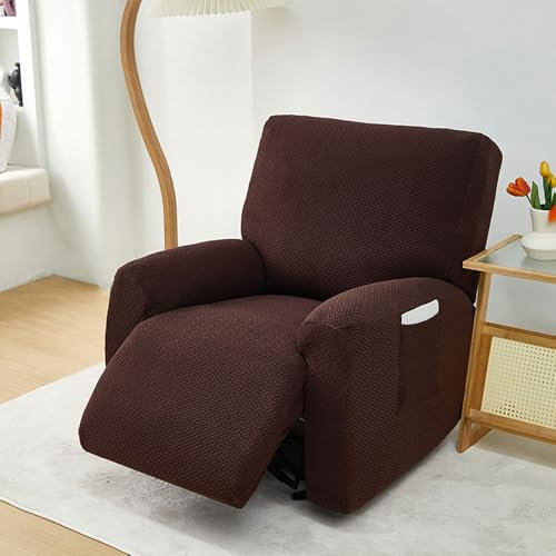 Chickwin Sesselbezug, 1 Sitz Fernsehsessel Bezug mit Taschen Sesselschoner für Fernsehsessel Jacquard, Stretch Sesselschoner mit Armlehne (1# Kaffee)