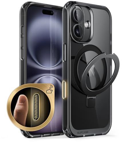 SUPCASE for iPhone 16 Case with Camera Control Capture Button (Unicorn Beetle Mag Stand), [Compatible with MagSafe] Slim Shockproof Protective Magnetic Phone Case for iPhone 16 6.1'' 2024, Black