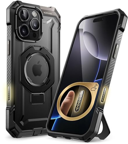 SUPCASE for iPhone 16 Pro Max Case with Camera Control Capture Button (Unicorn Beetle Grip), [Built-in Stand] [Compatible with MagSafe] Heavy Duty Magnetic Phone Case for iPhone 16 Pro Max Black