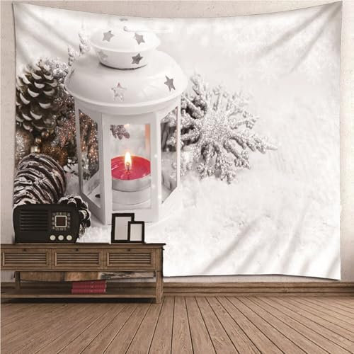 Wycian Tapestry Painting Wanddecken Deko Weiß Rot Tannenzapfen Schneeflockenkerze Mikrofaser XXL Wanddecke Upgrade Weich 350X256cm （Breite x Höhe）