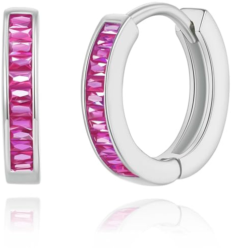 GLOQUAT Pendientes de aro de oro de 14 quilates para mujer, aretes de aro pequeños de circonita cúbica, ligeros, delicados, hipoalergénicos, regalos de joyería, 10 mm, Oro blanco