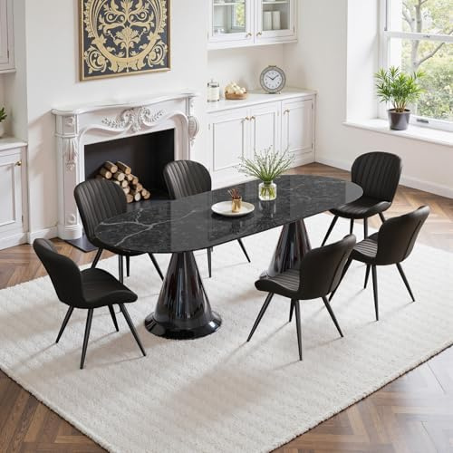 Hawthyhome Esszimmerstühle 6er Set Ergonomischer Stuhl Schwarz | Stühle Esszimmer,Polsterstuhl mit Wasserdichtes Material & Metallbeine,Küchenstuhl für Esszimmer,Wohnzimmer,Balkon,Büro