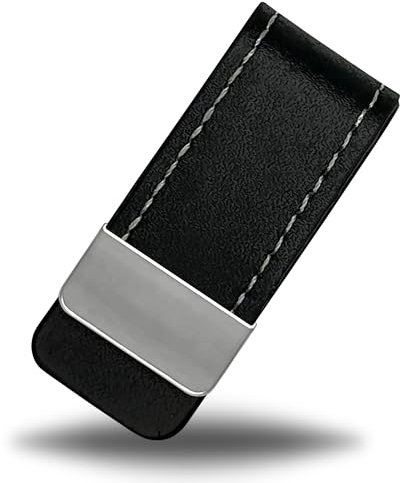 Selective Cards Pince à billets en cuir véritable avec acier inoxydable. Élégante et moderne pour les hommes avec style et classe | Pince à billets | Clip à billets (noir/noir/marron), Noir , s