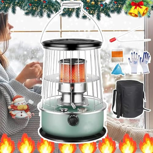 BomDog Estufa de Queroseno de Alta Eficiencia para Interior Y Exterior,Calentador de Aceite,Calefacción Y Cocina No Eléctrica sin Sabor 2 en 1 Estufa de Queroseno/Green