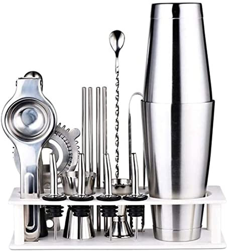 QTANZIQI Juego de coctelera con Soporte, 16 Piezas de 750 ml de Acero Inoxidable, Kit de coctelera con Soporte, colador de coctelera de Barra, Kit de mortero