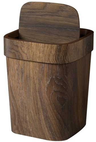 Papelera rectangular de 9x12 inch de imitación de madera para dormitorio papelera para baño con tapa papelera de polipropileno para sala de estar papelera de cocina fácil de usar para dormitorio