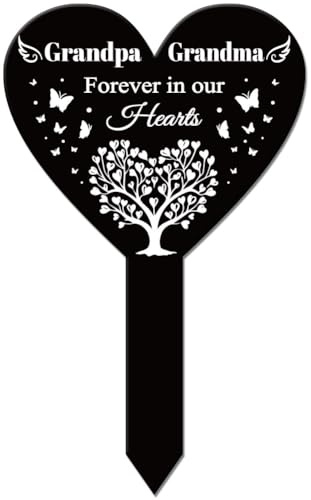 GLOBLELAND Piquet de Jardin en Forme de Cœur pour Grands Parents Plaque Commémorative pour Cimetière Piquet de Tombe en Acrylique avec Papillon Piquet de Jardin de Sympathie Étanche pour Cimetière