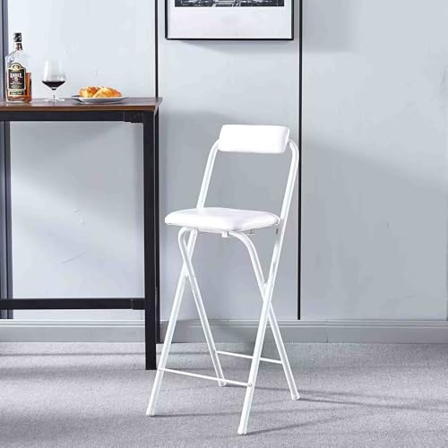 YHDMDQ Sgabello da Bar Pieghevole Portatile per La Colazione, Comodo Richiudibile Sgabello Alto con Schienale, Rotondo Imbottito Sedia Pieghevoli per Sala Giochi da Cucina(White,65cm/26in)