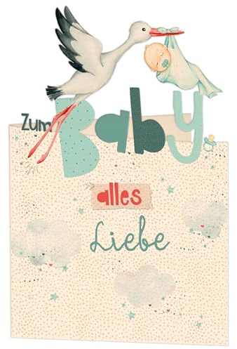 GreenLine Glückwunschkarte zur Geburt | 1 Stück mit Umschlag | Baby Glückwünsche für Jungen | Klappkarte aus 100% baumfreien Zuckerrohrpapier | 3D Effekt-Card mit Laser-Cut | 11,5x17cm
