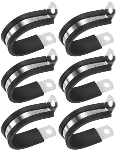 M METERXITY 6-Pack Cable Clamps, 1-1/4 Inch/ 32 mm 304 Stainless Steel Rubber Cushioned Insulated Cable Clamp R Shape Metal Holder for Tube/Wire/Pipe/Loop Installation