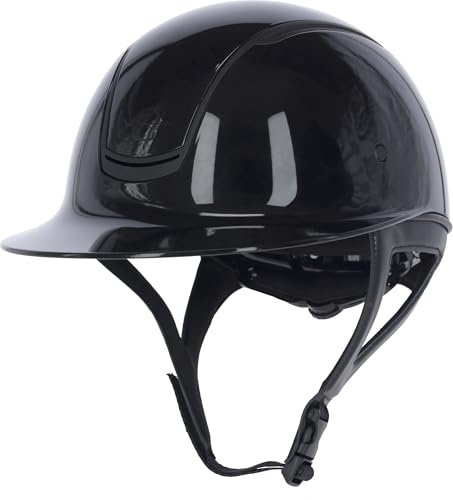 Covalliero Reithelm Eclipse Polo, Glanz-Optik, Disc-System, ERT-Sicherheit, Hervorragende Belüftung, Herausnehmbares Innenfutter, lackschwarz, 56-58cm
